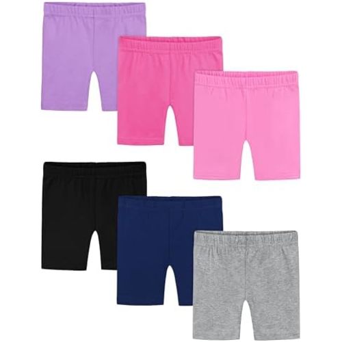 Poroka 6 Pack Baby and Toddler Girls Bike Shorts Soft Girls Summer Dancewear Shorts Solid Tumbling Safety Short for Kids