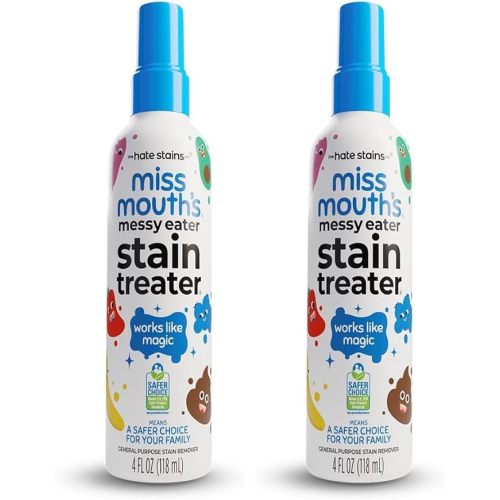 Miss Mouth's HATE STAINS CO Stain Remover for Clothes - 4oz Newborn & Baby Essentials Messy Eater Stain Treater Spray - No Dry Cleaning Food, Grease, Coffee Off Laundry, Underwear, Fabric (Pack of 2)