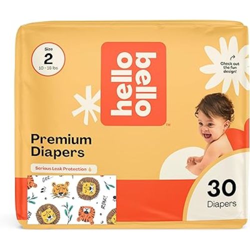Hello Bello Diapers, Size 2 (10-16 lbs) Wild Cats, 30 Count of Premium Disposable Baby Diapers, Hypoallergenic with Soft, Cloth-Like Feel
