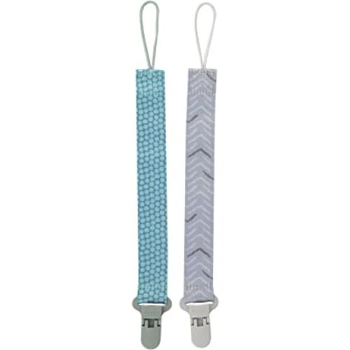 Nuby Pacifinder Pacifier Clip, 2 Pack Pacifier Holder for Boy, Green Dots and Gray Arrows