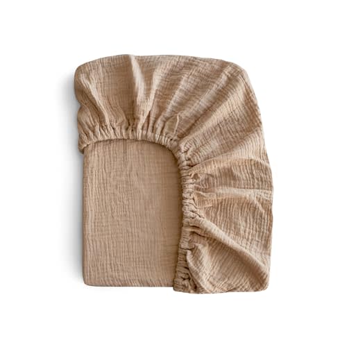 mushie Extra Soft Muslin Fitted Mini Crib Sheet | 24"x 38" (Pale Taupe)