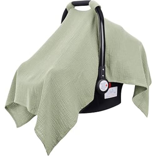 Metplus Muslin Car Seat Cover for Babies - Carseat Stroller Cover Infant Stroller Covers for Boys and Girls, Breathable & Lightweight, Fits Most Strollers & Baby Car Seats