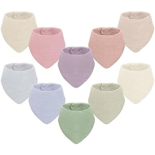 NLUS Muslin Baby Bibs for Teething and Drooling 100% Cotton Baby Bandana Drool Bibs for Baby Boys Girls, Solid Colors - Light Colors, 10 Pack