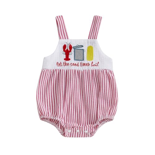 Afunbaby Baby Boy Girl Bubble Romper Crawfish Boil Onesie Stripe Bibs Suspenders Overalls Summer Clothes Outfit Newborn
