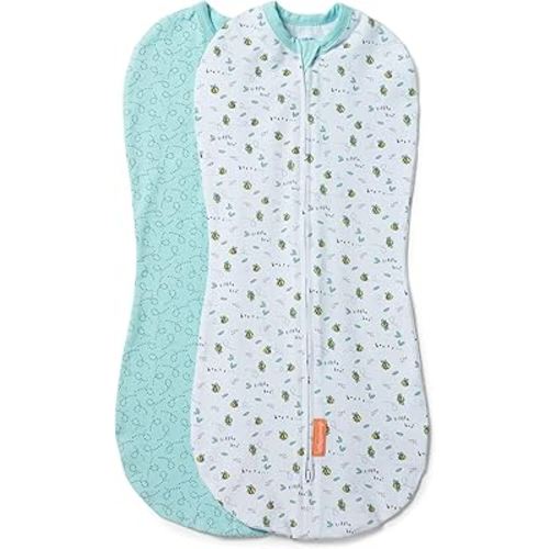 SwaddleMe by Ingenuity Compression Baby Swaddle Pod, Two-Way Zipper for Easy Diaper Changes, Improves Sleep & Calms Startle Reflex, 0-2 Months, 1.0 TOG, 2-Pack - Little Bees