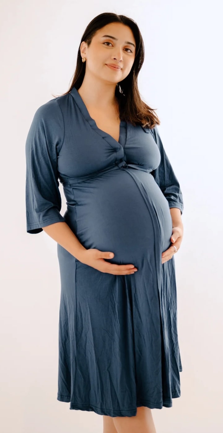 Lila Labor & Postpartum Gown in Midnight Blue