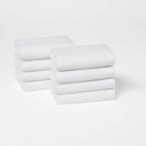 8pk Antimicrobial Washcloth Set White - Room Essentials™: Midweight Cotton Terry, Machine Washable
