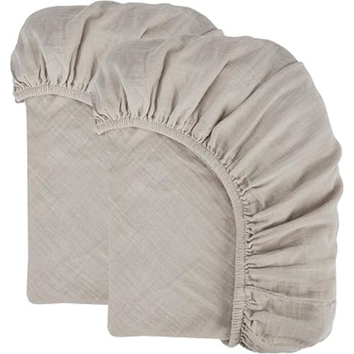 Bioweaves Organic Cotton Muslin Bassinet Sheet, GOTS Certified Extra Soft Fitted Sheet, Universal Fit for Oval Baby Bassinet Mattresses, 33" x 17", 4 Inch Pocket, Wind Chime, Pack of 2