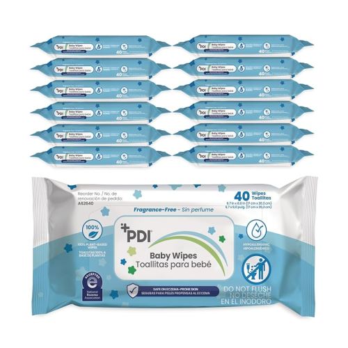Baby Wipes, Hypoallergenic, Eczema Safe, Fragrance Free, Plant-Based Wipes, 12 Packs of 40 Wipes Each (480 Total Wipes)