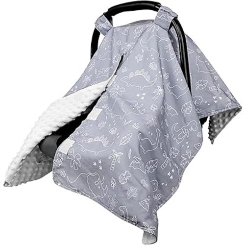 Car Seat Covers for Babies, Peekaboo Opening Infant Car Seat Canopy for Baby Boys Girls, 2 in 1 Mom Nursing Breastfeeding Covers, Minky Warm Carseat Canopy for Newborn, Dinosaur