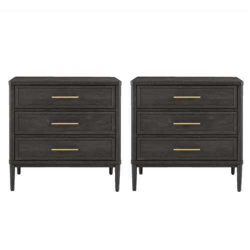 (2 pack) Better Homes & Gardens Oaklee 3 Drawer Nightstand with USB, Charcoal Finish