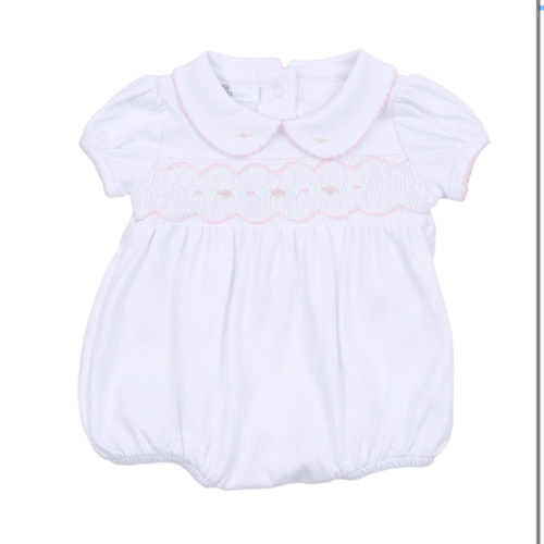 Ava and Archie Smocked Short Sleeve Bubble - Pink (9 months)