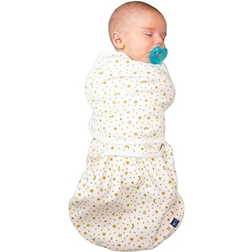 NICU RN Designed Arms Up Swaddle 0-3 Months Baby Sleep Sack, Self soothing with Arm Pocket and Zipper, prevents Startle Reflex. Velcro Swaddle, 100% GOTS Certified Organic Cotton