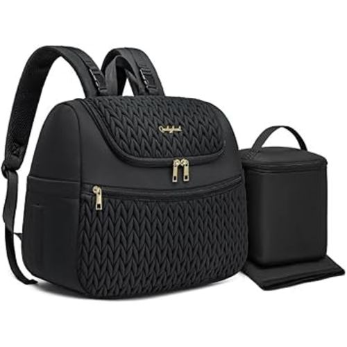 Small Diaper Bag Backpack, Mini Baby Bag, Breast Pump Backpack for Spectra S1 S2 Medela with Cooler Storage for Working Mom, Black