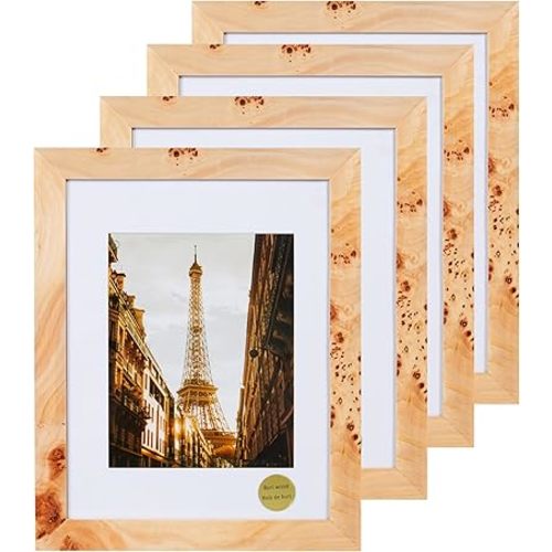 Concepts - 11X14 Burl Wood Picture Frames Matted To 8x10 -Natural Wood Finish Picture Frames for Family Photos - Elegant Wallhung Decor in Bulk