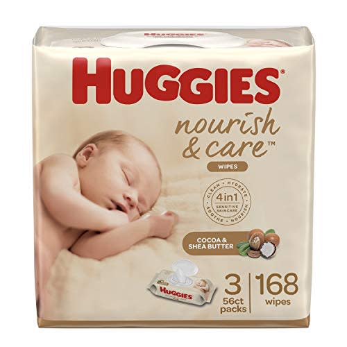 Huggies Nourish & Care Baby Wipes, Scented, 3 Flip-Top Packs (168 Wipes Total.)56 Count (Pack of 3)