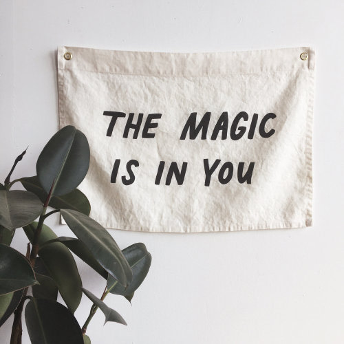 MAGIC Flag / silkscreen affirmation wall hanging, canvas wall flag, handmade, heirloom, vintage-look, banner