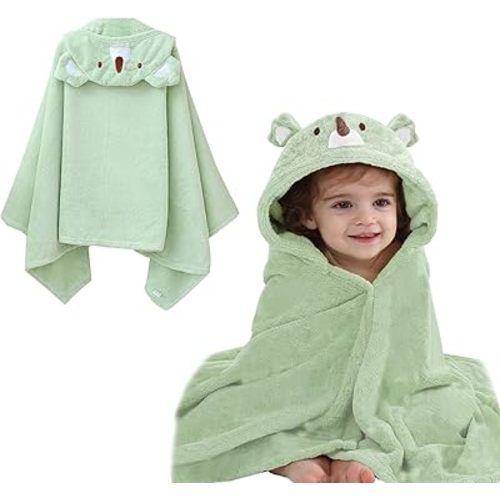 Toddler Bath Towel Baby Towels with Hood 27.5"X55" Ultra Absorbent Soft Bathrobe Blanket Kids Shower Towel for Girls and Boys(Green-Koala)