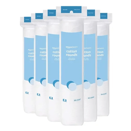 Amazon Basics Hypoallergenic 100% Cotton Rounds for Makeup Removal and Skincare, 600 Count, 6 Packs of 100 Count