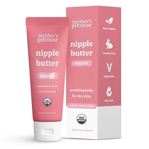 Organic Nipple Butter for Breastfeeding Mothers | Lanolin Free Nipple Cream, Safe for Nursing Moms & Babies | No Need to Wash Balm for Dry Skin & Breast Feeding, Breastfeeding Essentials