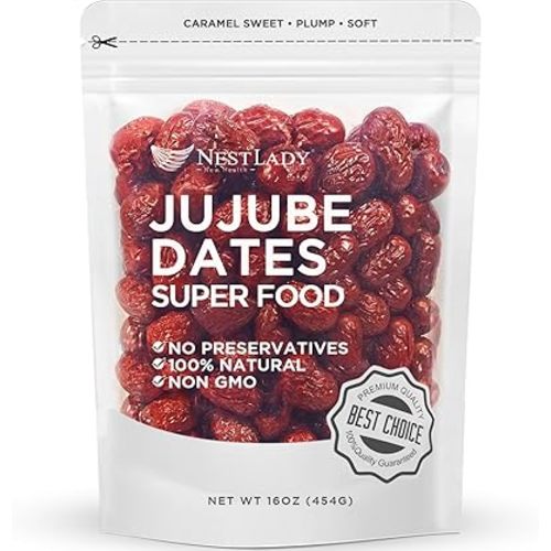 NESTLADY Premium Jujube Date, Red Date (Hong Zao), 100% Natural, Improve sleep, Health Snack, Dried Fruit, Sweet and Chewy Net weight: 454g (1LB),Packed in USA