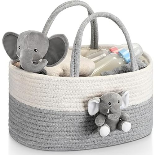 Elephant Diaper Caddy Organizer Cart Storage for Nursery with Handle Baby Shower Basket Gift Baby Bath Caddy for Diapers Wipes Elephant Basket for Nursery(Large)