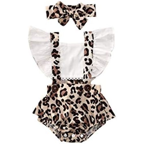 Newborn Infant Baby Girls Leopard Romper Ruffle Sleeve Backless Bodysuit Jumpsuit Headband Sunsuit Outfits Set