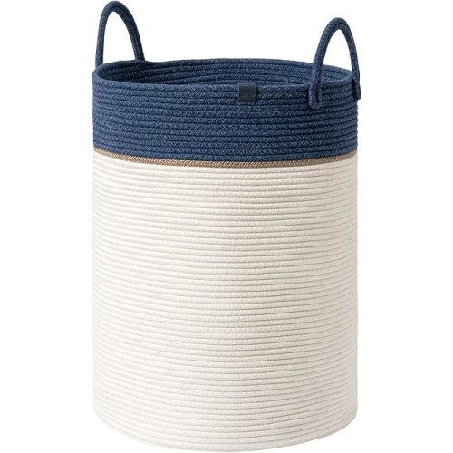 LA JOLIE MUSE Woven Basket Rope Storage Baskets - Large Cotton Organizer, Basket for Baby Blanket, Kids Toy Nursery Laundry Basket Navy Blue XL