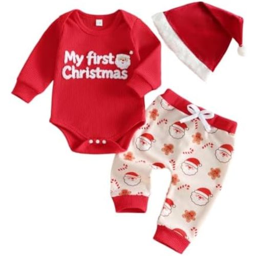 Newborn Baby Boy Clothes Football Outfits Embroidered Waffle Long Sleeve Romper Pants Hat Fall Winter 3 Piece Set