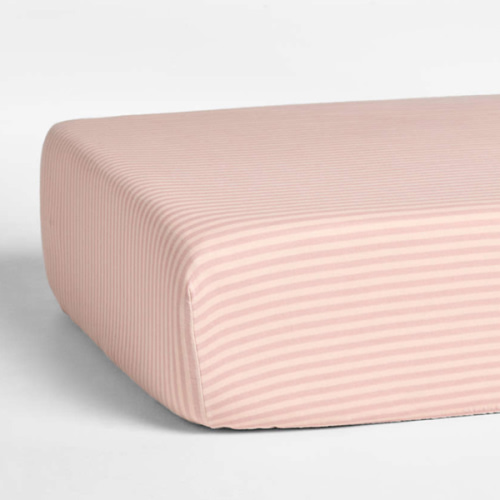 Supersoft Striped Lilac Rose Organic Cotton Gauze Baby Crib Fitted Sheet