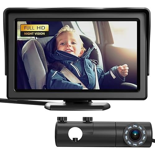Baby Car Camera, HD Display Baby Car Mirror with Night Vision Feature, 4.3 inch Baby Car Monitor with Wide Clear View, Baby Car Seat Mirror Camera Rear Facing to Observe Baby’s Every Move