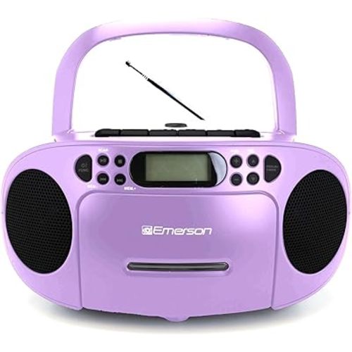 Emerson Portable CD Player Boombox with Cassette Player Combo, Tape Recorder, AM/FM Radio, AUX, Headphone Jack, Dual Speakers, AC/DC & Battery Operated - Stereo System for Home, Indoor & Outdoor Use