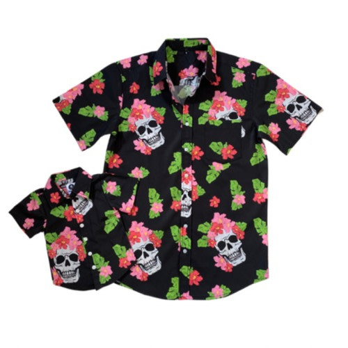 Hawaiian Skulls mens shirt black - Metallimonsters Ltd