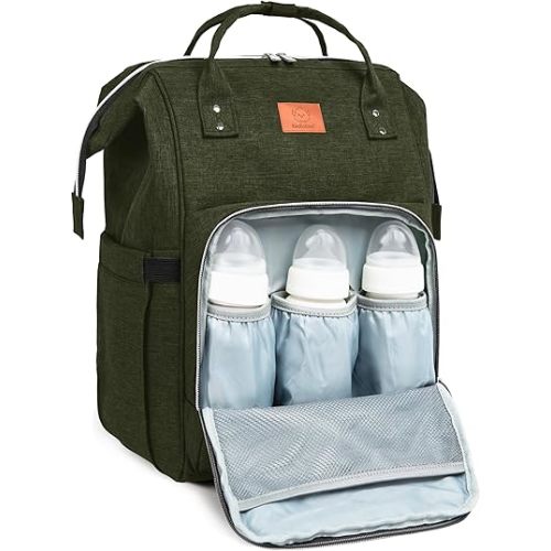 KeaBabies Baby Diaper Bag Backpack - Large Baby Bag for Boys, Girls, Waterproof Multi Function Travel Diaper Backpack with Changing Pad, Durable Travel Essentials for Moms and Dads (Dark Olive)