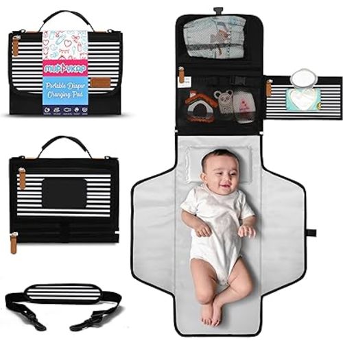 Portable Changing Pad with Shoulder Strap - Detachable Travel Changing Pad - Baby Shower Gifts - Fully Padded & Lightweight - Baby Boy Gifts - Diaper Changing Pad - Changing Mat 27"x22" - Black