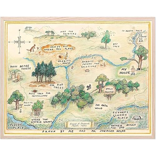 BigWig Prints Vintage Winnie the Pooh Poster - Hundred Acre Wood Map, Classic Winnie the Pooh Nursery Poster, Hundred Acre Wood Nursery Decor - Unframed (8x10)