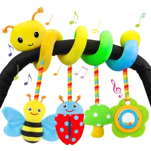 FPVERA Car Seat Toys for Babies 0-6 Months Upgraded Version Spiral Car Seat & Stroller Activity Toy, Soft Plush Hanging Toys with Rattles, Best Gift for Ages 0 and Up