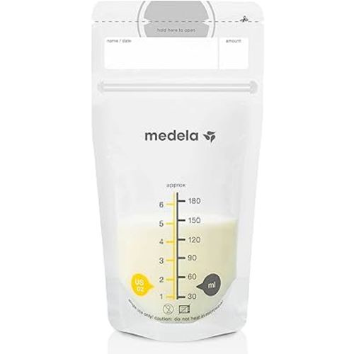 Medela Breast Milk Storage Bags, 100 Count, Ready to Use Breastmilk Bags for Breastfeeding, Self Standing Bag, Space Saving Flat Profile, Hygienically Pre-Sealed, White, 6 Ounce