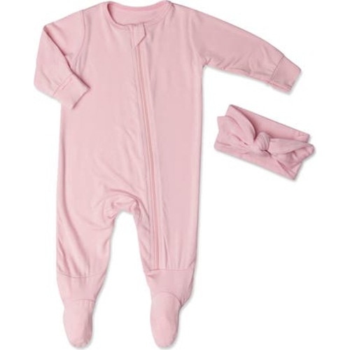 Baby Grey by Everly Grey Zip Footie & Head Wrap Set, 0-3 M