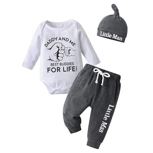 KuKitty Newborn Infant Baby Boy Clothes Long Sleeve Romper + Pants + Hat 3PCS Outfits Set