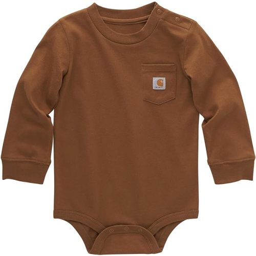Carhartt Unisex Baby Long-Sleeve Pocket Bodysuit - 3 Months - Carhartt Brown