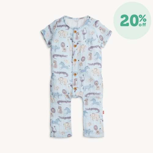 jungle jazz cotton gauze magnetic short sleeve romper – Magnetic Me