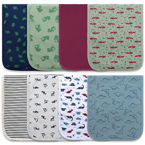 Hakochia Burp Cloths for Baby Boy Organic Cotton Large Burp Clothes Extra Absorbent Soft Burping Rags Spit Up Cloth Sets for Newborns 8 Pack