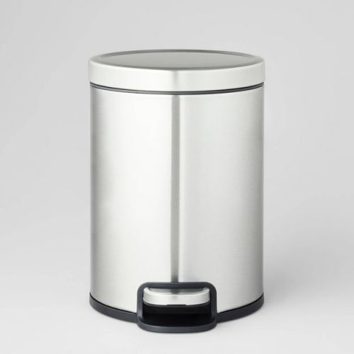 5l Round Step Trash Can White - Brightroom™: Stainless Steel, Bathroom Trash Can With Lid, Indoor Use