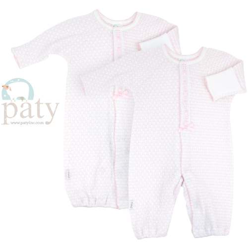 Pinstripe Paty Knit LS Converter with Eyelet Trim | Pink Preemie