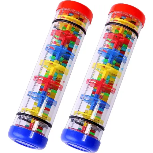 2 Pack Rainmaker Rain Stick Musical Instrument for Babies, Toddlers and Kids, 8 Inch Rainfall Rattle Tube Rainstick Shaker Toy