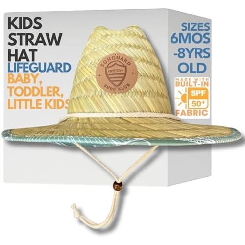 Sunguard Swim Baby, Toddler, Kids Straw Hat (6mos-8yrs) Toddler Lifeguard Hat for Boys & Girls - UPF50 Hemlock Beach Hat