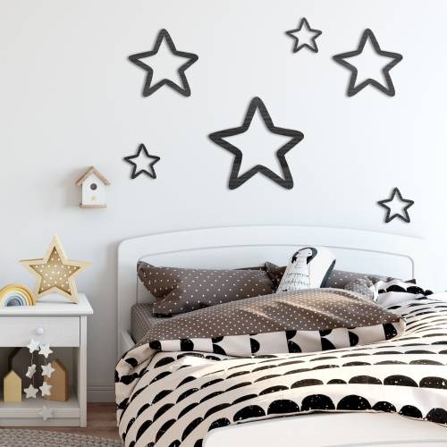 Stars - Set of 6 - Wooden - Art Bedroom Nursery Decoration Kids Baby Room Personalised Wall Door Home