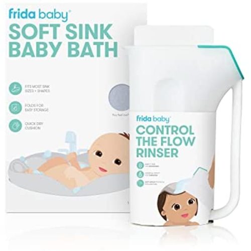 Soft Sink Baby Bath and Control The Flow Rinser Cup Bundle | Bathtime Essentials for Infants