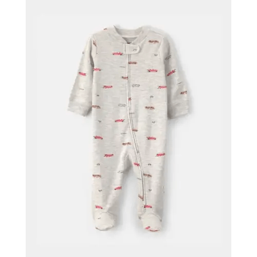 Baby Boy Race Car Cotton 2-Way Zip Sleep & Play Pajamas - Grey | Carter's